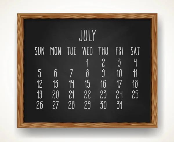 Calendário Vetor Giz Escrito Mão Para Julho Ano 2020 Sobre — Vetor de Stock