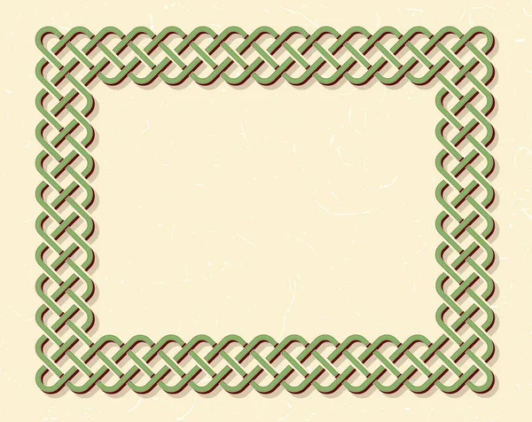 Tradicional Estilo Celta Verde Trançado Quadro Sobre Fundo Vintage Texturizado — Vetor de Stock