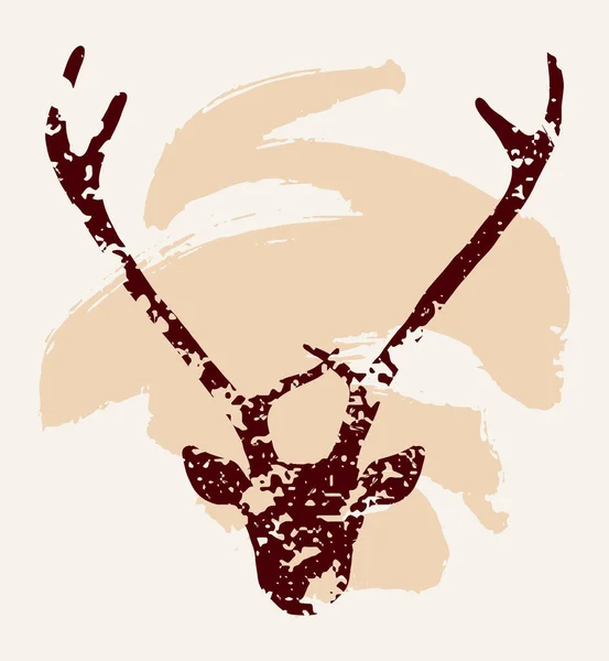 Silhouette Tête Cerf Texturée Dessinée Main Illustration Vectorielle Symbole Vintage — Image vectorielle