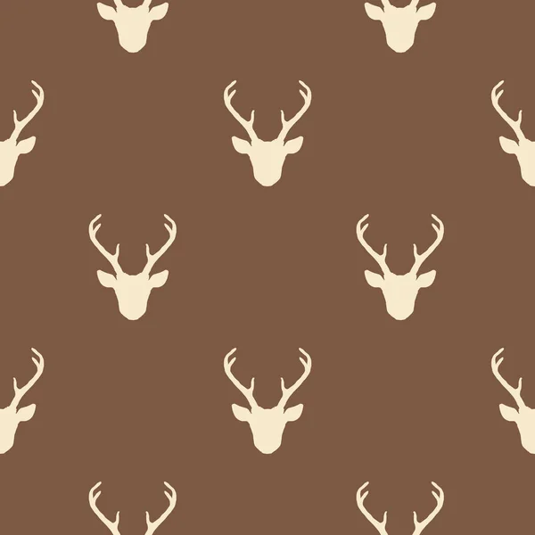 Seamless Pattern Deer Heads Silhouettes Vector Brown Beige Background Nature — Stock Vector