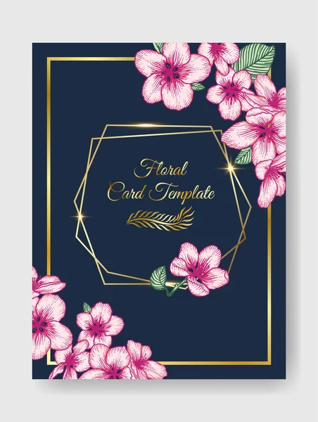 Vector Botanical Floral Convite Casamento Azul Escuro Modelo Cartão Elegante —  Vetores de Stock