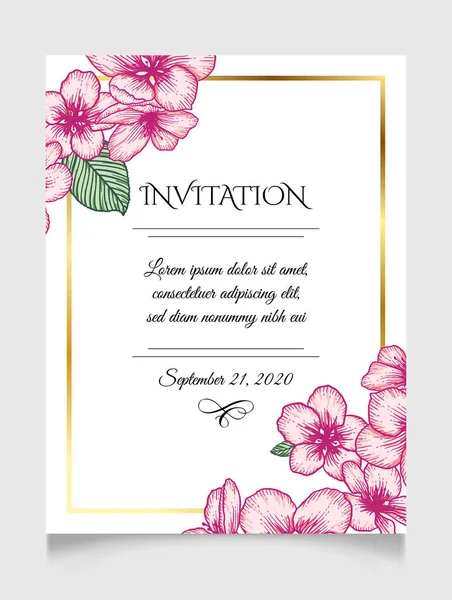 Vector Botanische Florale Hochzeitseinladung Elegante Kartenvorlage Mit Rosa Apfelblüten Und — Stockvektor