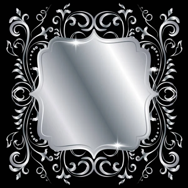 Zilverkleurig Glanzend Sierlijk Vierkant Frame Geïsoleerd Zwart Metalen Luxe Elegante — Stockvector