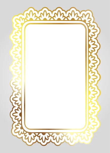 Gouden Glanzende Gloeiende Sierlijke Rechthoek Frame Geïsoleerd Wit Goud Metaal — Stockvector