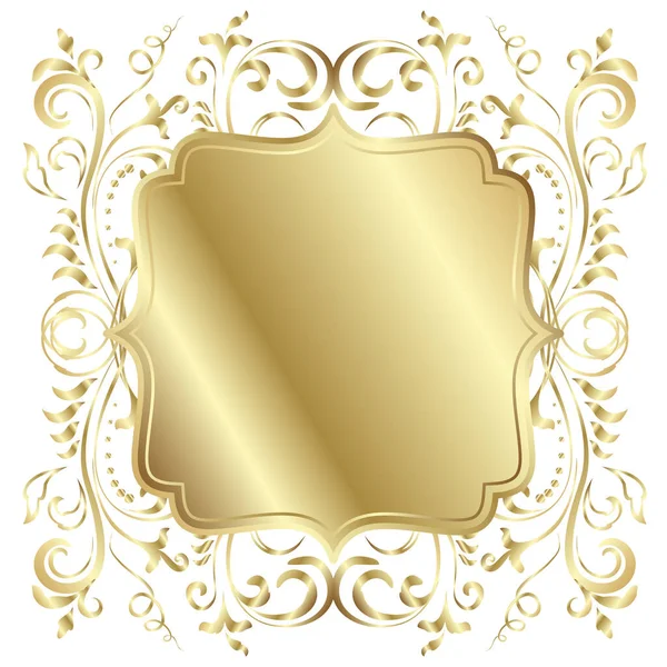 Quadro Quadrado Vitoriano Ornamentado Brilhante Dourado Isolado Sobre Branco Ouro — Vetor de Stock