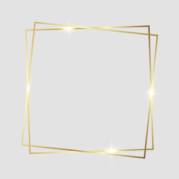 Zlatě Zářící Světlý Tenký Rám Izolovaný Bílém Pozadí Gold Metal — Stockový vektor