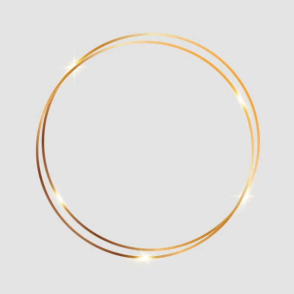 Gouden Glanzende Dunne Ronde Frame Geïsoleerd Lichtgrijze Achtergrond Goud Metaal — Stockvector