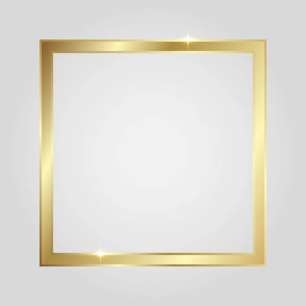 Marco Cuadrado Brillante Dorado Aislado Sobre Fondo Blanco Oro Metal — Vector de stock