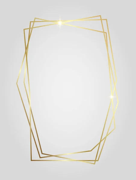 Gyllene Glänsande Glödande Polygonal Ram Isolerad Över Ljusgrå Bakgrund Guld — Stock vektor