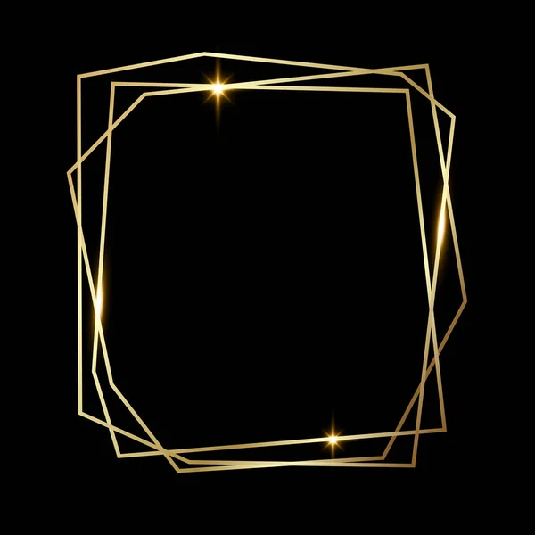 Gouden Glanzend Polygonaal Frame Geïsoleerd Zwarte Achtergrond Goud Metaal Luxe — Stockvector