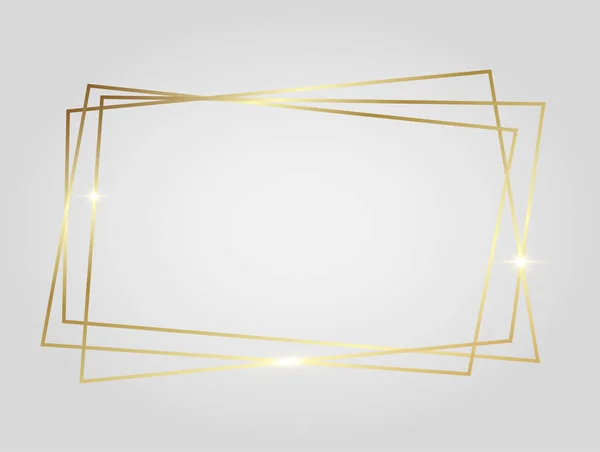 Gyllene Glänsande Glödande Geometrisk Polygonal Ram Isolerad Över Vit Bakgrund — Stock vektor