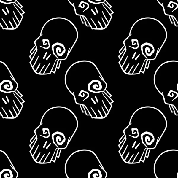 Vecteur Halloween Crânes Doodle Motif Sans Couture Noir Blanc Fond — Image vectorielle