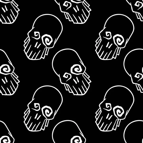 Vector Halloween Doodle Totenköpfe Nahtlose Muster Schwarz Und Weiß Design — Stockvektor