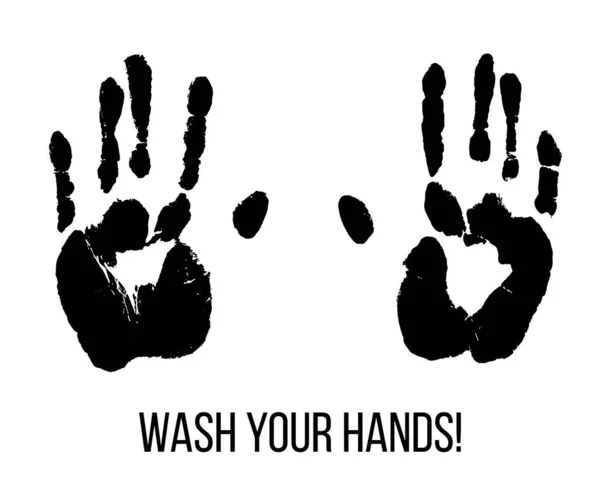 Cuci Tanganmu Bekas Tapak Hitam Hentikan Covid Ilustrasi Vektor Handprint - Stok Vektor