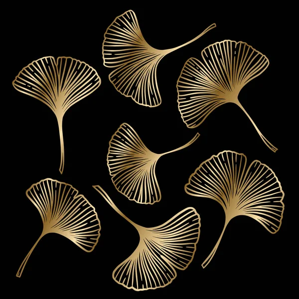 Гинкго Гинкко Билоба Золотыми Листьями Природа Ботанический Золотой Вектор Иллюстрации — стоковый вектор
