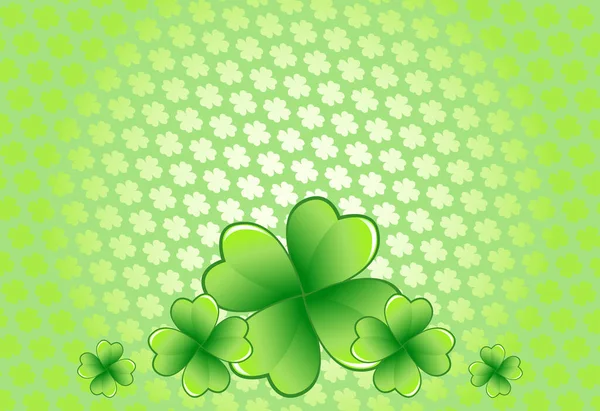 薄緑色の聖パトリックの日のフレームは 4葉のクローバーのシャムロックの葉 アイルランドのお祭りお祝いグリーティングカードのデザインの背景 水平的背景 — ストックベクタ