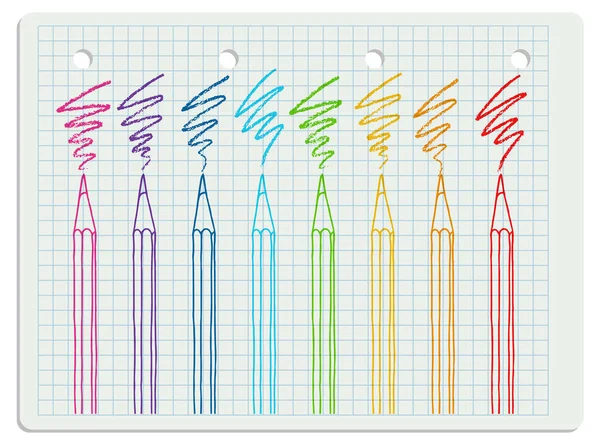 彩色铅笔与舱口笔划集手工绘制矢量涂鸦插图 笔迹收集在支票簿页上 — 图库矢量图片