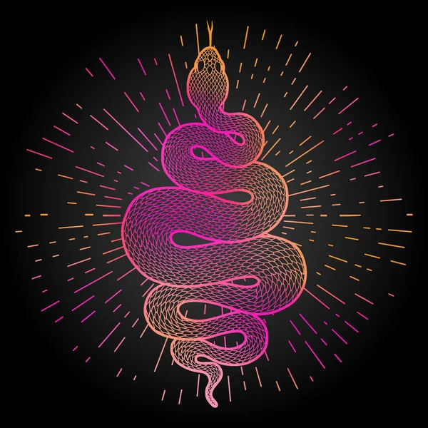 Serpiente Espiral Con Rayos Luz Ilustración Serpiente Tribal Colorida Aislada — Archivo Imágenes Vectoriales