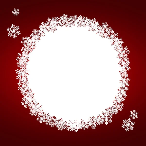 Kerst Sneeuwvlokken Ronde Blanco Frame Vector Illustratie Wenskaart Rood Wit — Stockvector