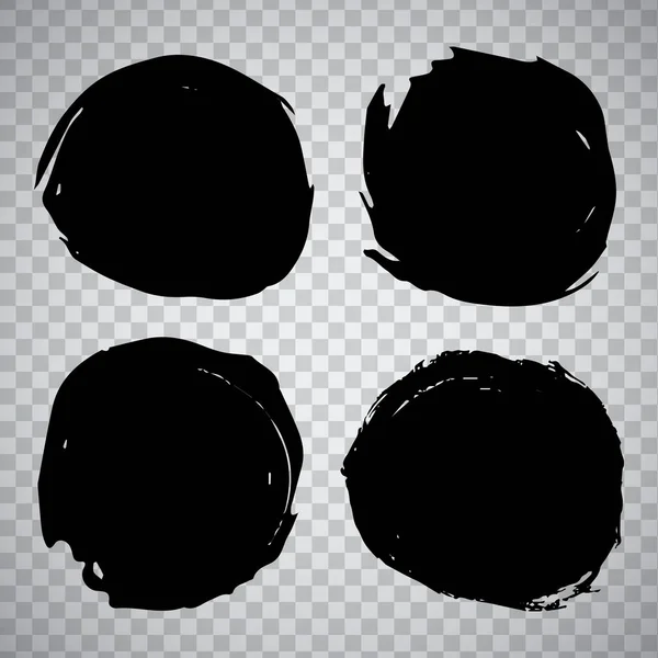 Kolekcja Okrągłych Czarnych Pociągnięć Pędzla Grunge Przejrzystym Tle Zestaw Elementów — Wektor stockowy