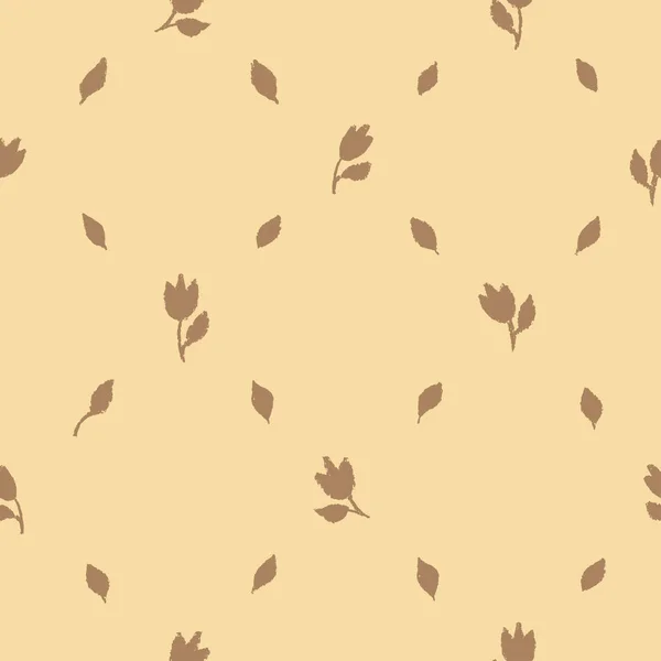 Vector Floral Seamless Pattern Tulips Leaves Vintage Beige Brown Background — Stock Vector
