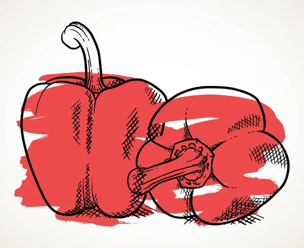 一对甜红辣椒 农贸市场蔬菜设计元素 素食配方 独创的矢量插图 笔划分离在白色之上 — 图库矢量图片