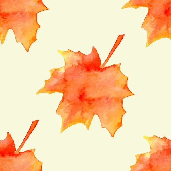 Bright Orange Watercolor Autumn Maple Leaves Seamless Pattern — Stock Vector