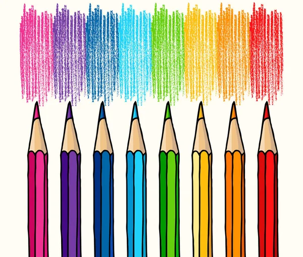 Colored Pencils Strokes Set Hand Drawn Vector Doodle Illustration Crayons — Stock Vector