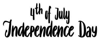 United States Independence Day greeting card design element. American patriotic illustration. Hand drawn lettering in black isolated over white.