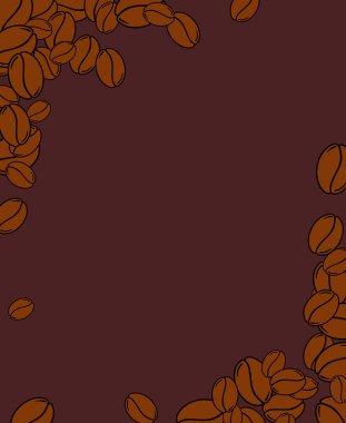 Fırınlanmış kahve çekirdekleri boş koyu kahverengi çerçeve. Grafik menü şablonu vektör çizimi.