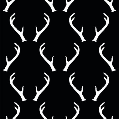 Geyik boynuzlarıyla tek renkli, pürüzsüz desen. Siyah ve beyaz olarak vahşi yaşam arka planında vektör doğa. Geyik boynuzları arka plan.