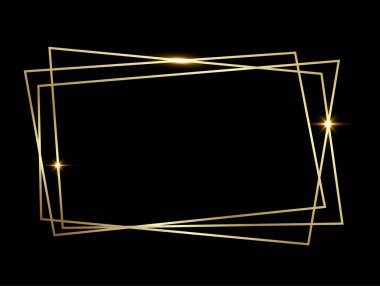 Siyah arka planda izole edilmiş altın renkli parlak geometrik poligonal çerçeve. Altın metal lüks boş sınır. Vektör arkaplan resimleme şablonu.