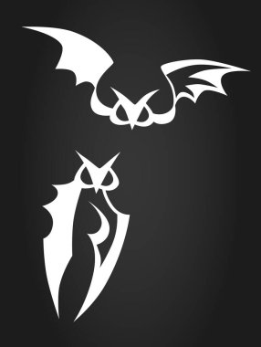 El çizimi Cadılar Bayramı uçan yarasaları. Kutlama tebrik kartı tasarım unsuru sembolü. Siyah yerine beyaz ile tatil vektör illüstrasyonuName.