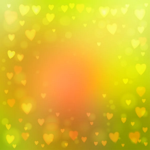 Abstraktes Quadrat Verschwimmt Auf Gelbem Hintergrund Mit Kleinen Herzförmigen Lichtern — Stockvektor