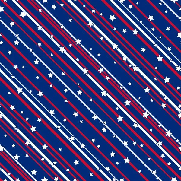 American Patriotic Stars Stripes Seamless Pattern Bright Red Blue White — Stock Vector