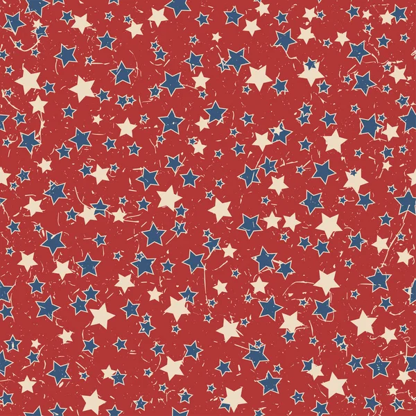 Amerykańskie Patriotyczne Gwiazdy Teksturowane Bezszwowy Wzór Kolorach Vintage Tło Wektora — Wektor stockowy