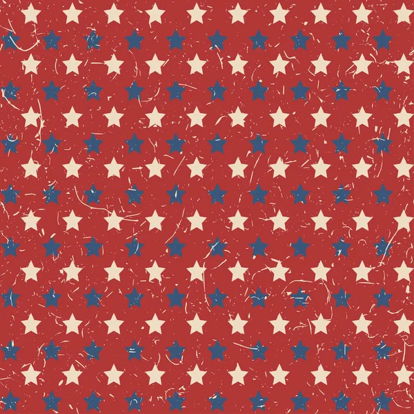 American Patriotic Stars Textured Seamless Pattern Vintage Colors Independence Day — Stock Vector