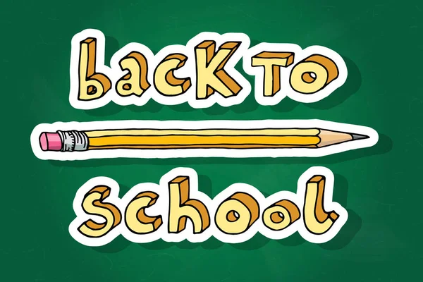 Elle Çizilmiş Karalamalar Okul Kelimelerine Yeşil Karatahtanın Üzerine Bir Kalem — Stok Vektör