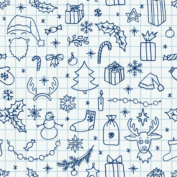 Patrón Sin Costura Garabato Dibujado Mano Navidad Sobre Hoja Cuadrada — Archivo Imágenes Vectoriales