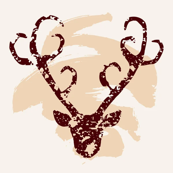 Silhouette Tête Cerf Texturée Dessinée Main Illustration Vectorielle Symbole Vintage — Image vectorielle
