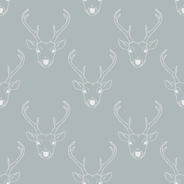 Modèle Sans Couture Avec Des Têtes Cerf Silhouettes Fond Vectoriel — Image vectorielle