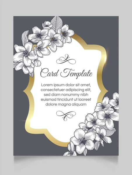 Vector Botanical Floral Convite Casamento Cartão Elegante Modelo Monocromático Flores —  Vetores de Stock