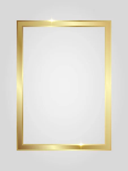 Golden Shiny Glowing Rectangle Frame Isolated White Background Gold Metal — Stock Vector