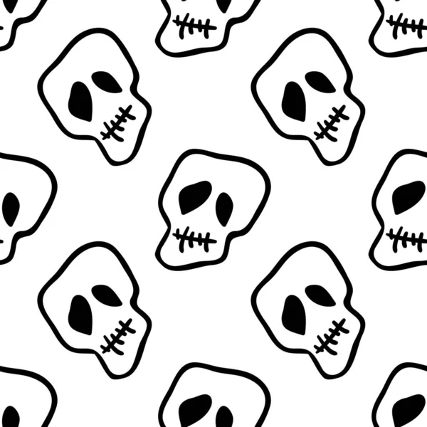 Vector Halloween Skulls Seamless Pattern Black White Design Background Party — Stock Vector
