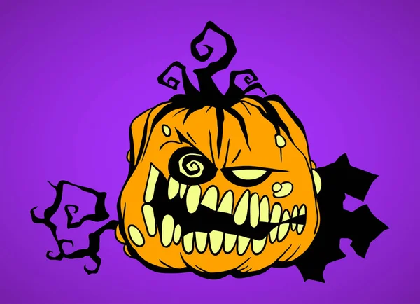 Glimlachende Pompoen Met Hand Getekend Halloween Feest Wenskaart Ontwerp Element — Stockvector