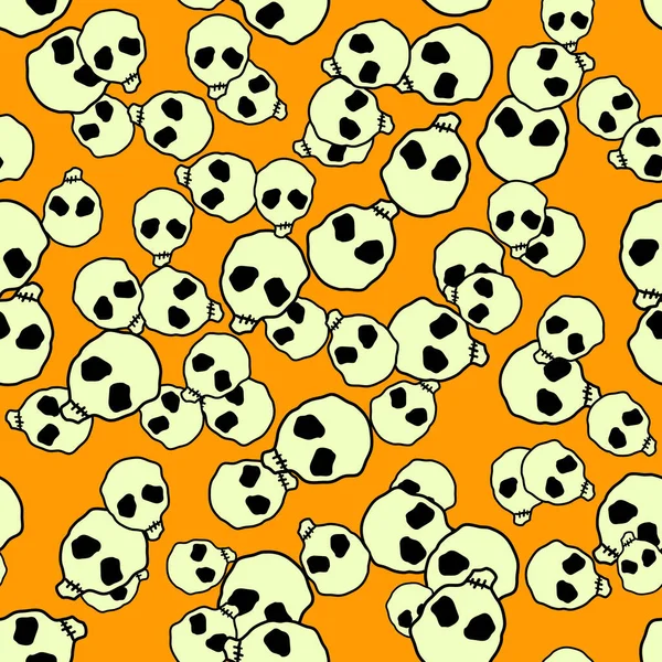 Vector Halloween Doodle Totenköpfe Nahtlose Muster Design Hintergrund Für Parteiplakate — Stockvektor