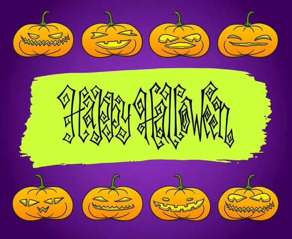 Feliz Halloween Com Abóboras Jack Lanterna Férias Vetor Ilustração Cartão — Vetor de Stock
