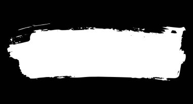 Düz sanatsal fırça darbesi, siyah arka planda izole edilmiş beyaz boya darbesi. Tasarım elemanı vektör çizimi.