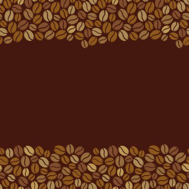Koyu kahverengi çerçeveli kavrulmuş kahve çekirdekleri. Grafik menü şablonu vektör çizimi.