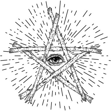 Eye of Providence, sacred Masonic symbol. All seeing eye with rays of light inside the pentacle. Religion, spirituality, occultism symbol isolated over white vector illustration. clipart
